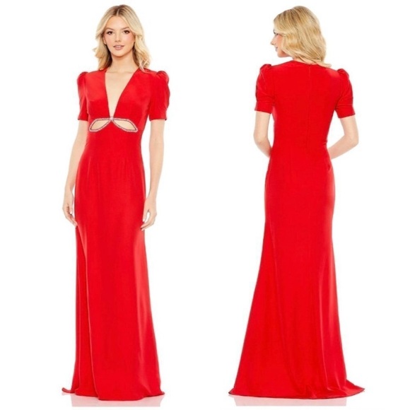 Mac Duggal Dresses & Skirts - NWOT Mac Duggal 2630 Plunge Neck Embellished Cut Out Gown Red Sz 8